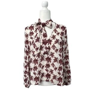 Astr The Label Long Sleeve Bow Neck Sheer Floral Top - Size XS